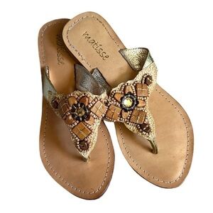 Matisse Gold Beaded Boho Leather Thong Sandals Size 6 | Genuine Leather India